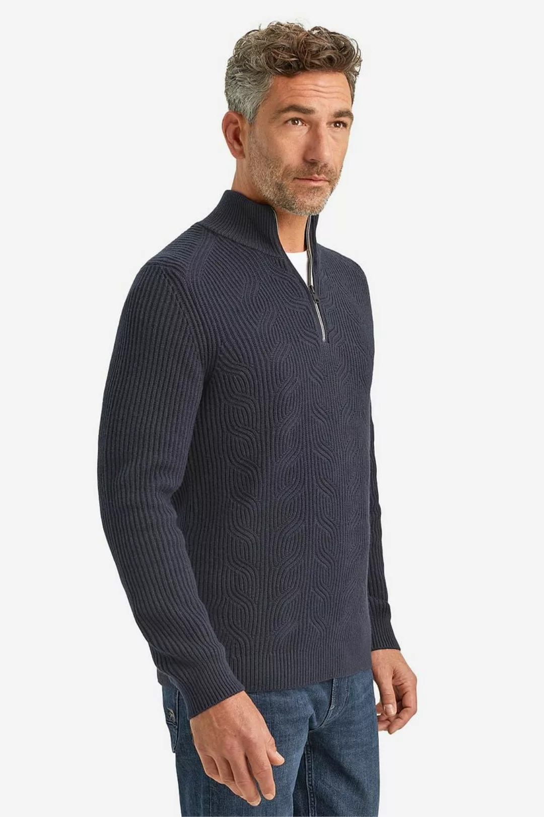 Vanguard Halfzip Pullover Struktur Wool Mix Navy - Größe 3XL günstig online kaufen