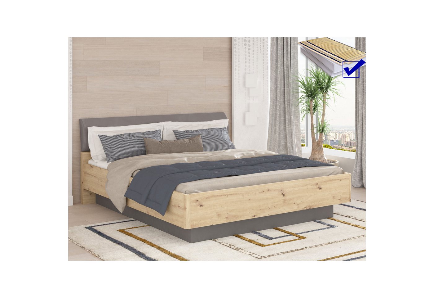 expendio Bett Eugen 1, Artisan Oak / Wolfram Grey 189x90x212cm günstig online kaufen