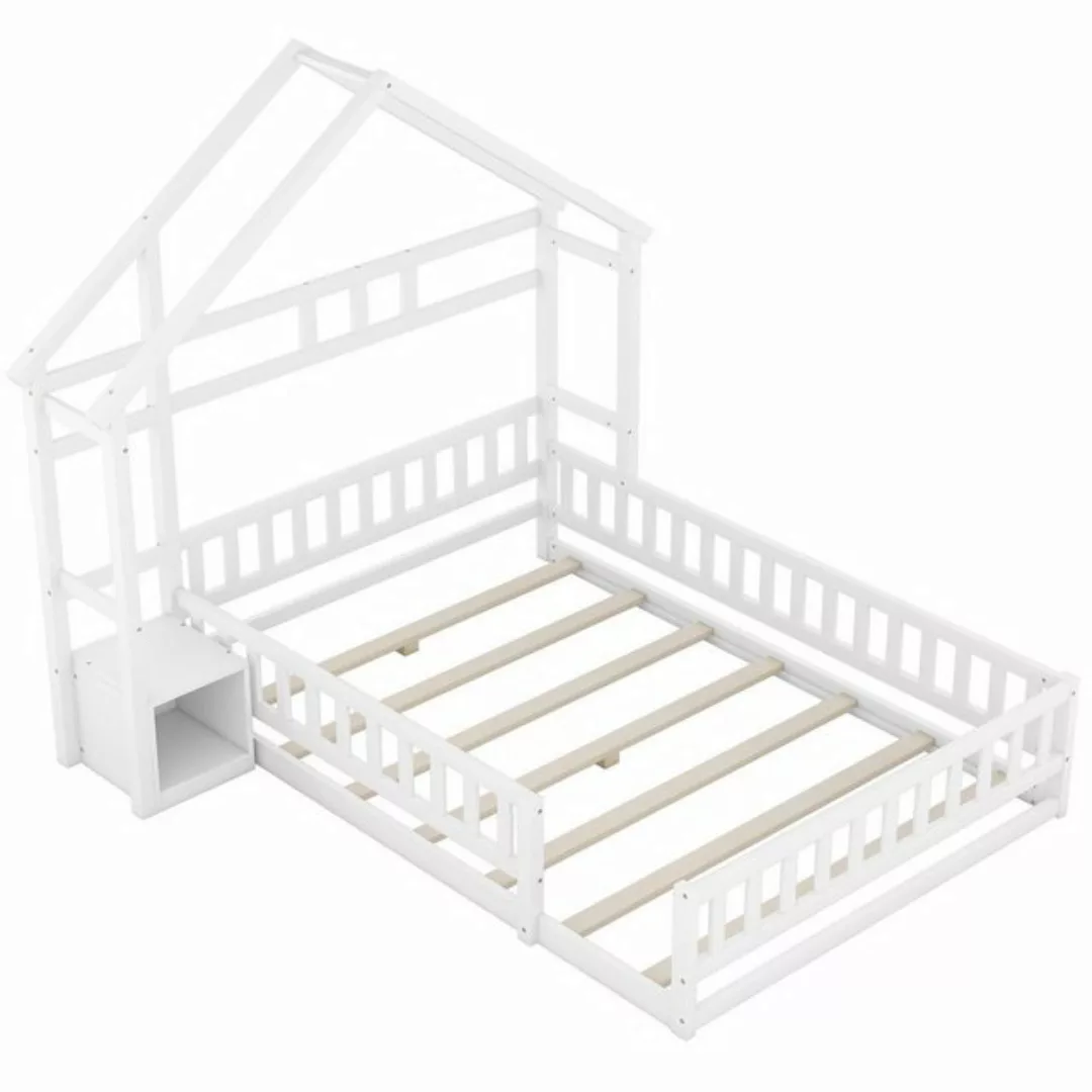 Gotagee Kinderbett Modern Hausbett 140x200cm Bett Flachbett mit Geländer+Na günstig online kaufen