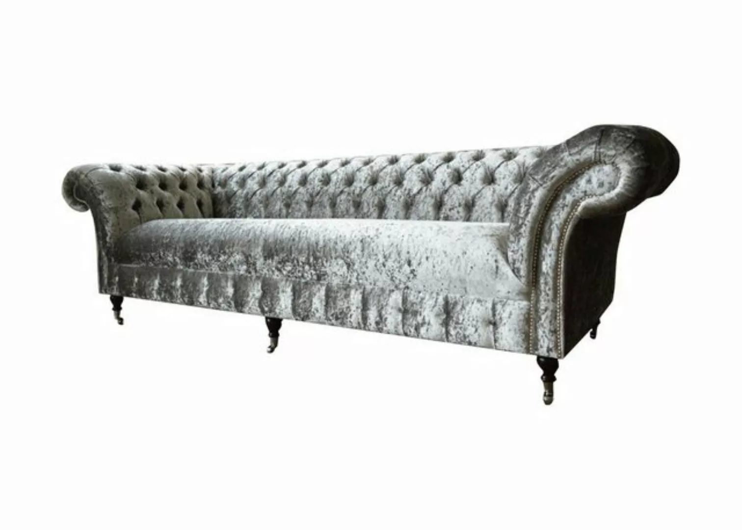 Xlmoebel Chesterfield-Sofa Chesterfield Polster Couch Stoff Samt Silber 4-S günstig online kaufen