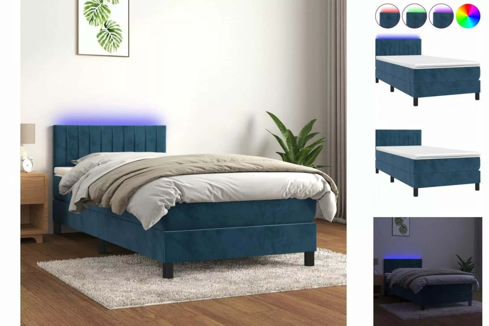 vidaXL Boxspringbett Bett Boxspringbett mit Matratze & LED Samt (90 x 200 c günstig online kaufen