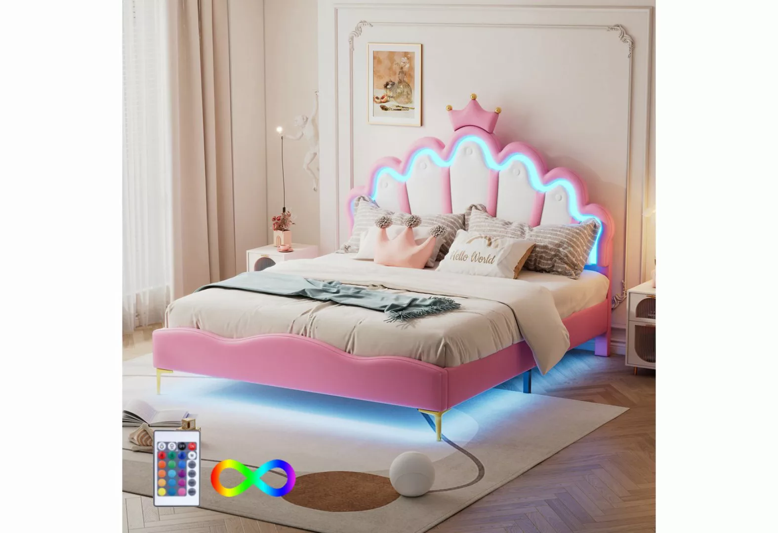 TavilaEcon Polsterbett Kinderbett Flaches Doppelbett mit krone-Form Prinzes günstig online kaufen