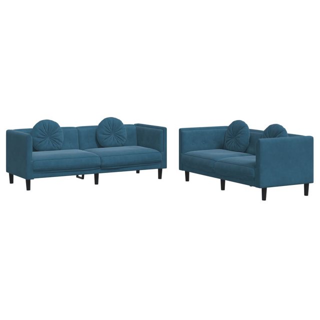 vidaXL Sofa Sofagarnitur Set mit Kissen Samt, 2-tlg., Blau günstig online kaufen