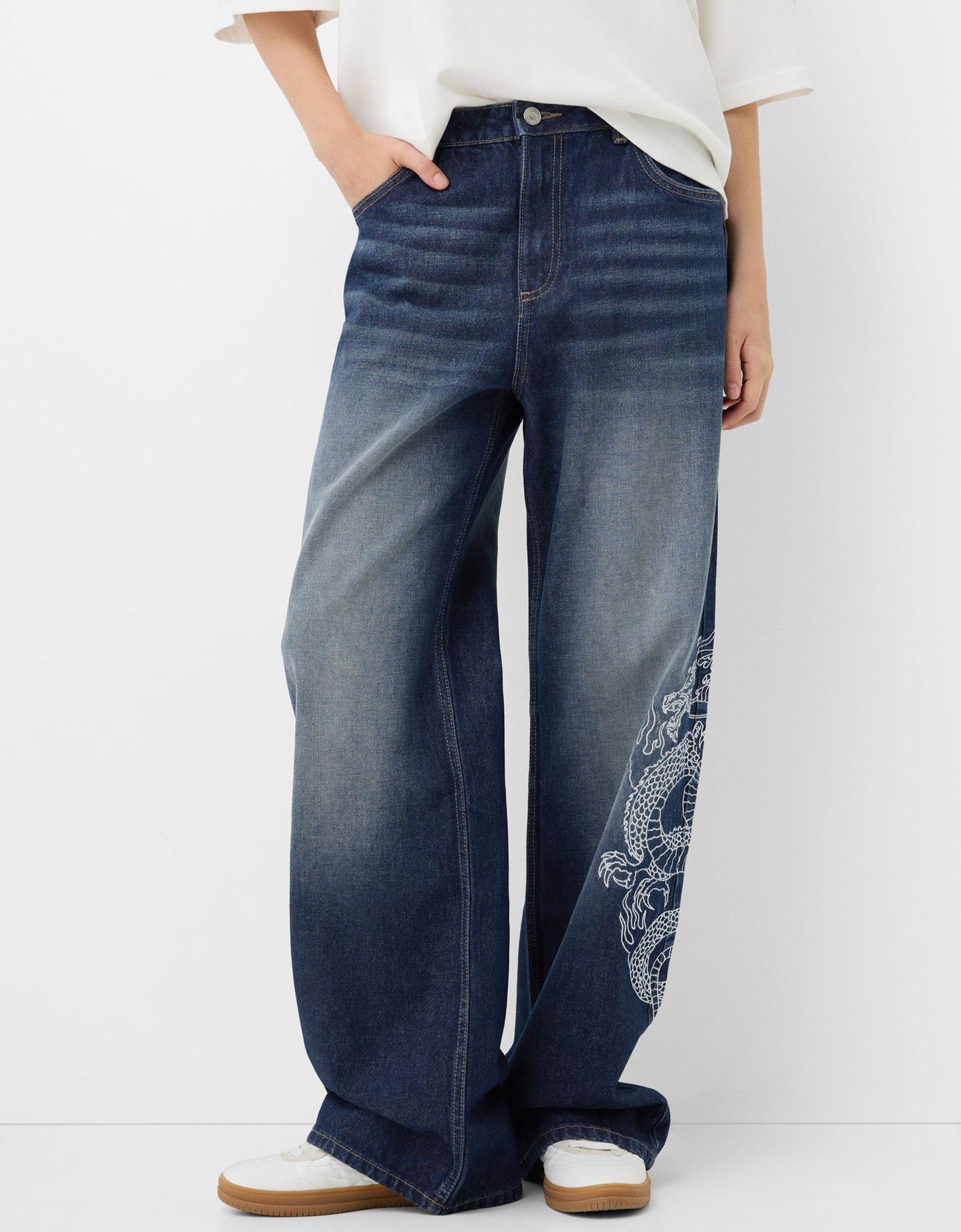 Bershka Baggy-Jeans Mit Stickerei Damen 32 Blau günstig online kaufen