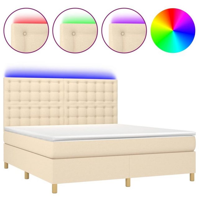 vidaXL Boxspringbett (160 x 200 cm, Knopfheftung Parallel, Creme), mit LED günstig online kaufen