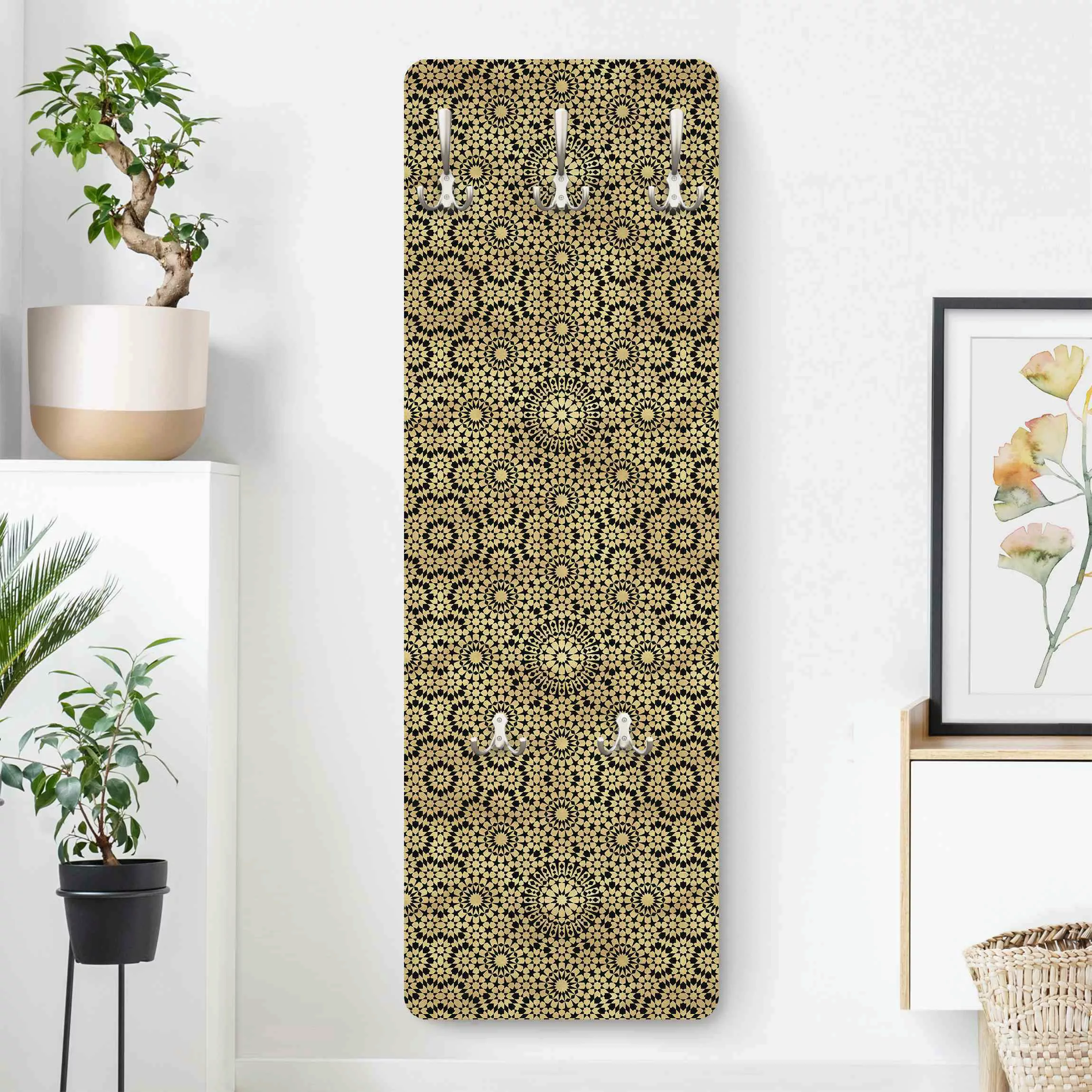 Wandgarderobe Holzpaneel Muster & Textur Orientalisches Muster mit goldenen günstig online kaufen