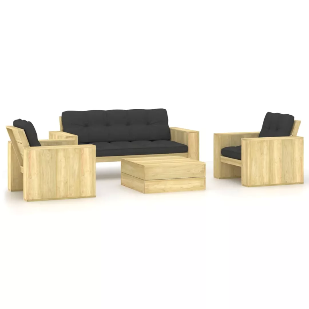 4-tlg. Garten-lounge-set Mit Kissen Kiefernholz Imprägniert günstig online kaufen