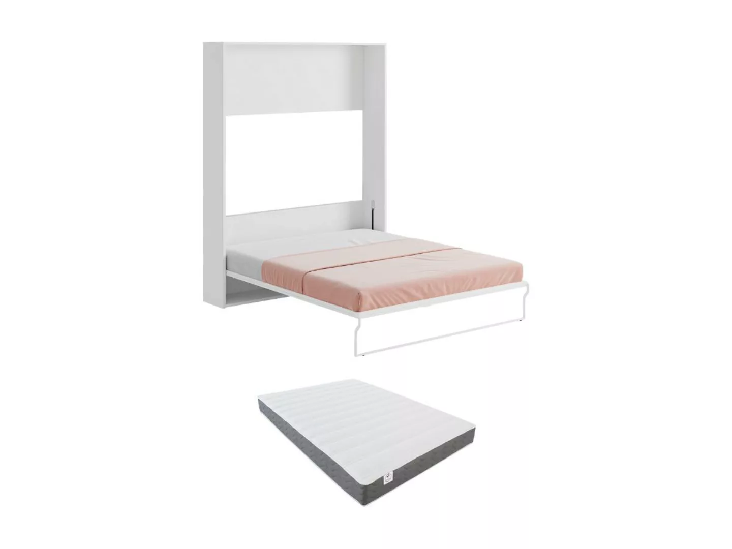 Schrankbett - 160 x 200 cm - Manuelle vertikale Öffnung - Weiß + Matratze - günstig online kaufen