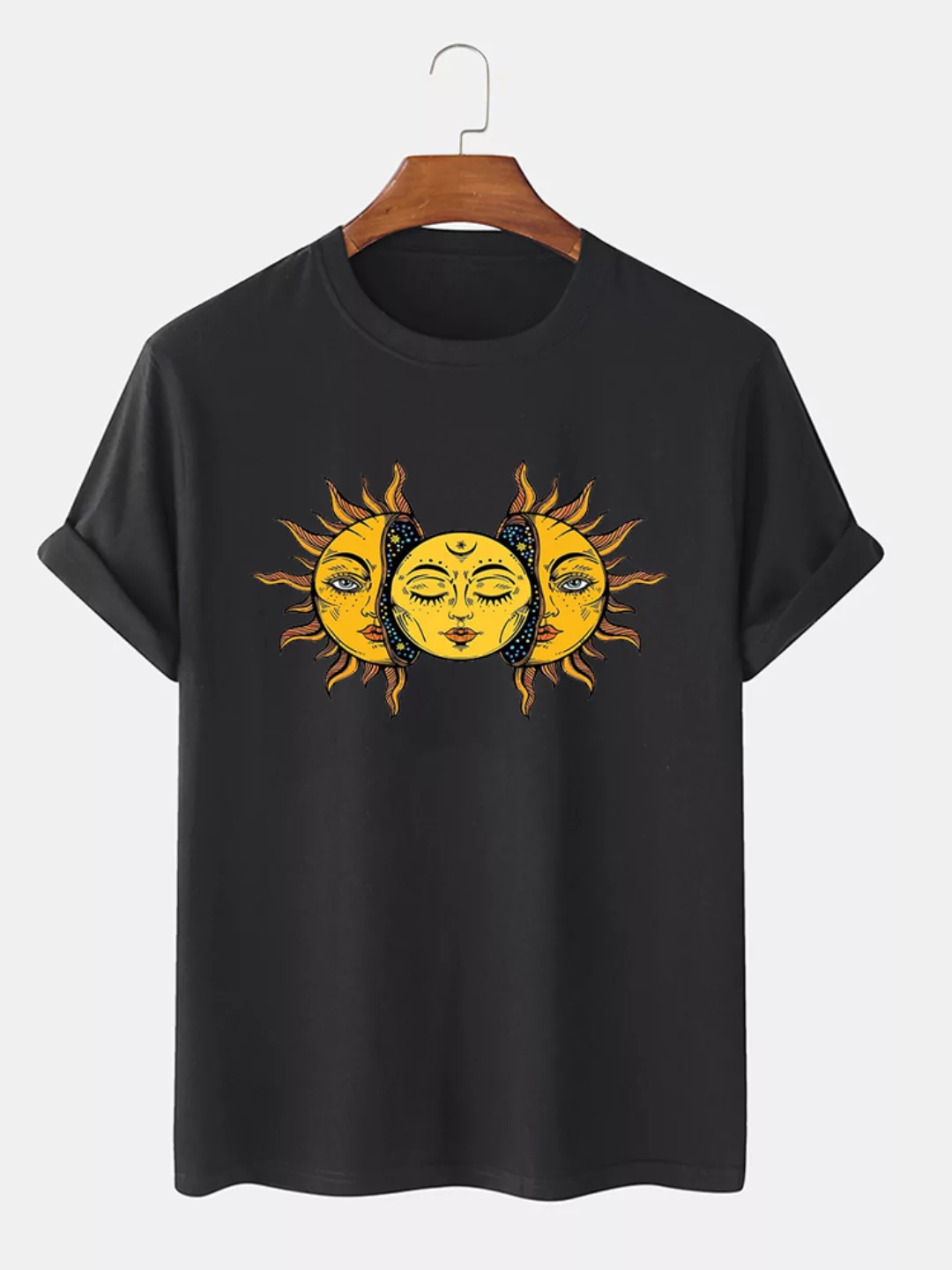Herren 100% Baumwolle Sun God Printed Casual T-Shirt günstig online kaufen