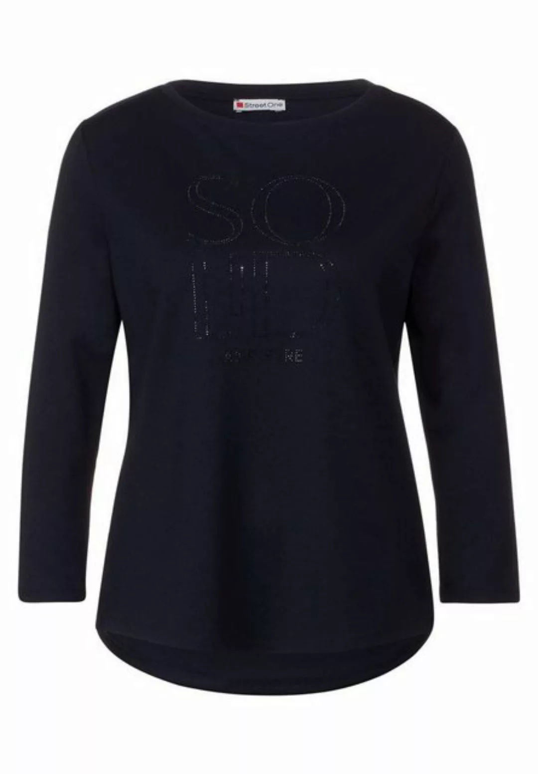 STREET ONE T-Shirt stone wording silk look shirt, Black günstig online kaufen