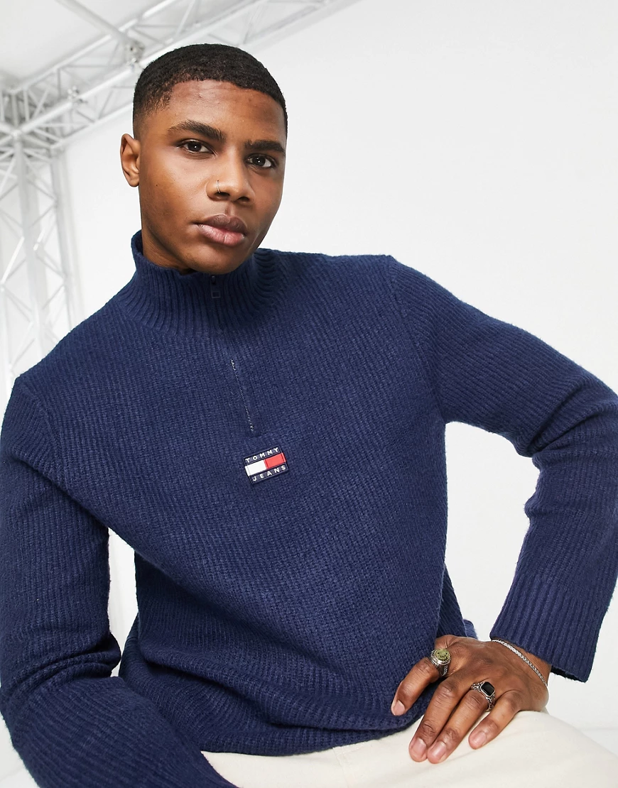 Tommy Jeans – Locker geschnittenes Sweatshirt in Marineblau mit kurzem Reiß günstig online kaufen
