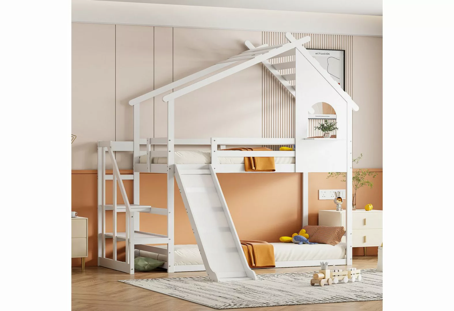 Merax Etagenbett, mit Treppe und Rutsche, Hochbett, Kinderbett 90x200cm Kie günstig online kaufen