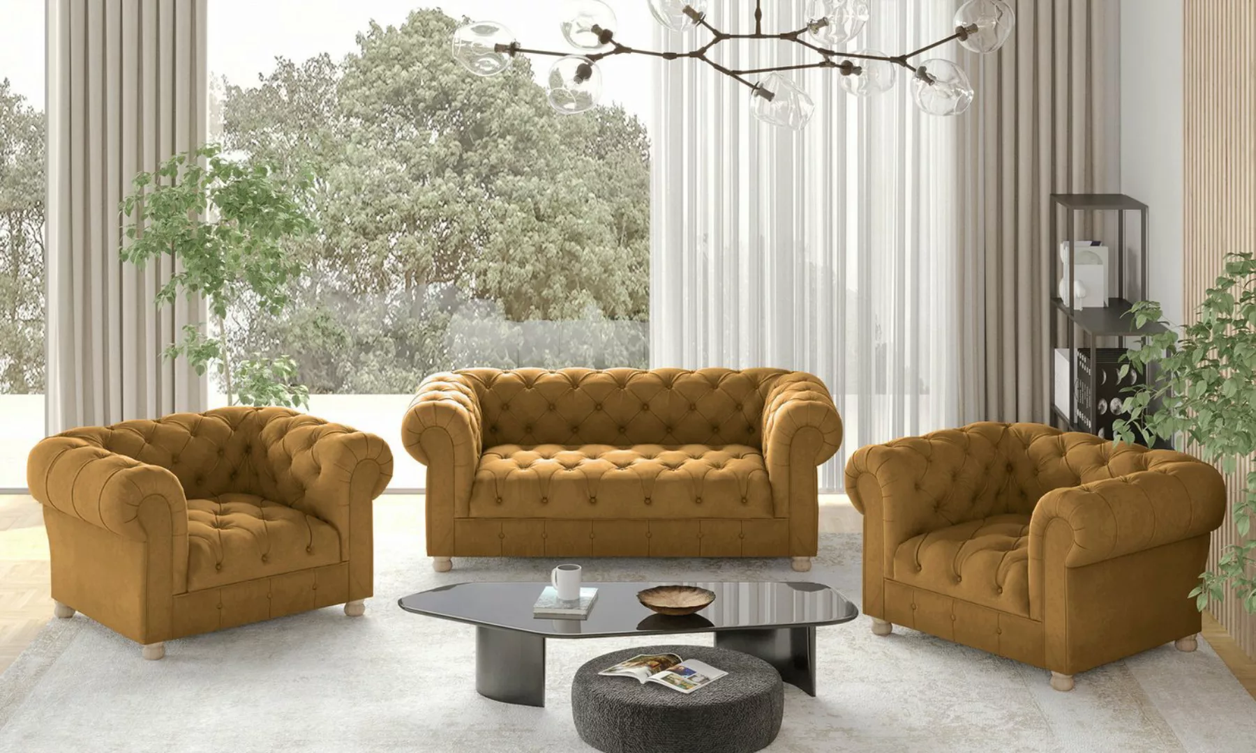 Kaiser Möbel Chesterfield-Sofa 2+1+1 Sofagarnitur, elegant, klassisch, in e günstig online kaufen