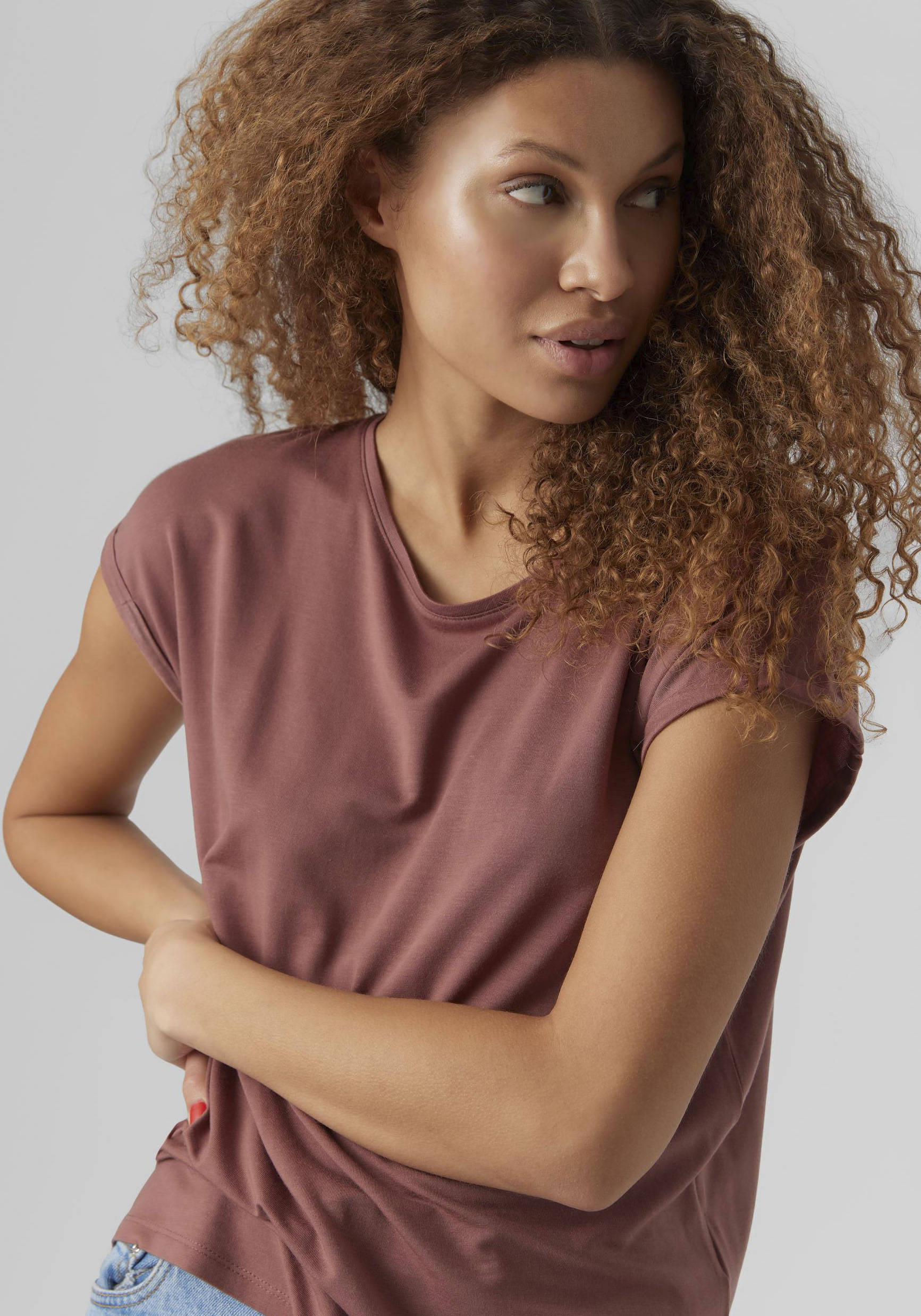 Vero Moda Rundhalsshirt "VMAVA PLAIN SS TOP GAJRS NOOS" günstig online kaufen