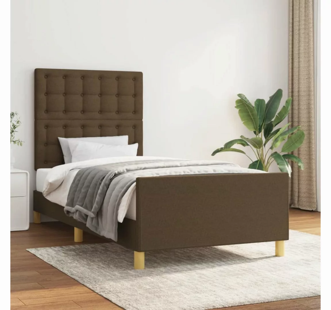 vidaXL Bett, Bettgestell ohne Matratze Dunkelbraun 100x200 cm Stoff günstig online kaufen