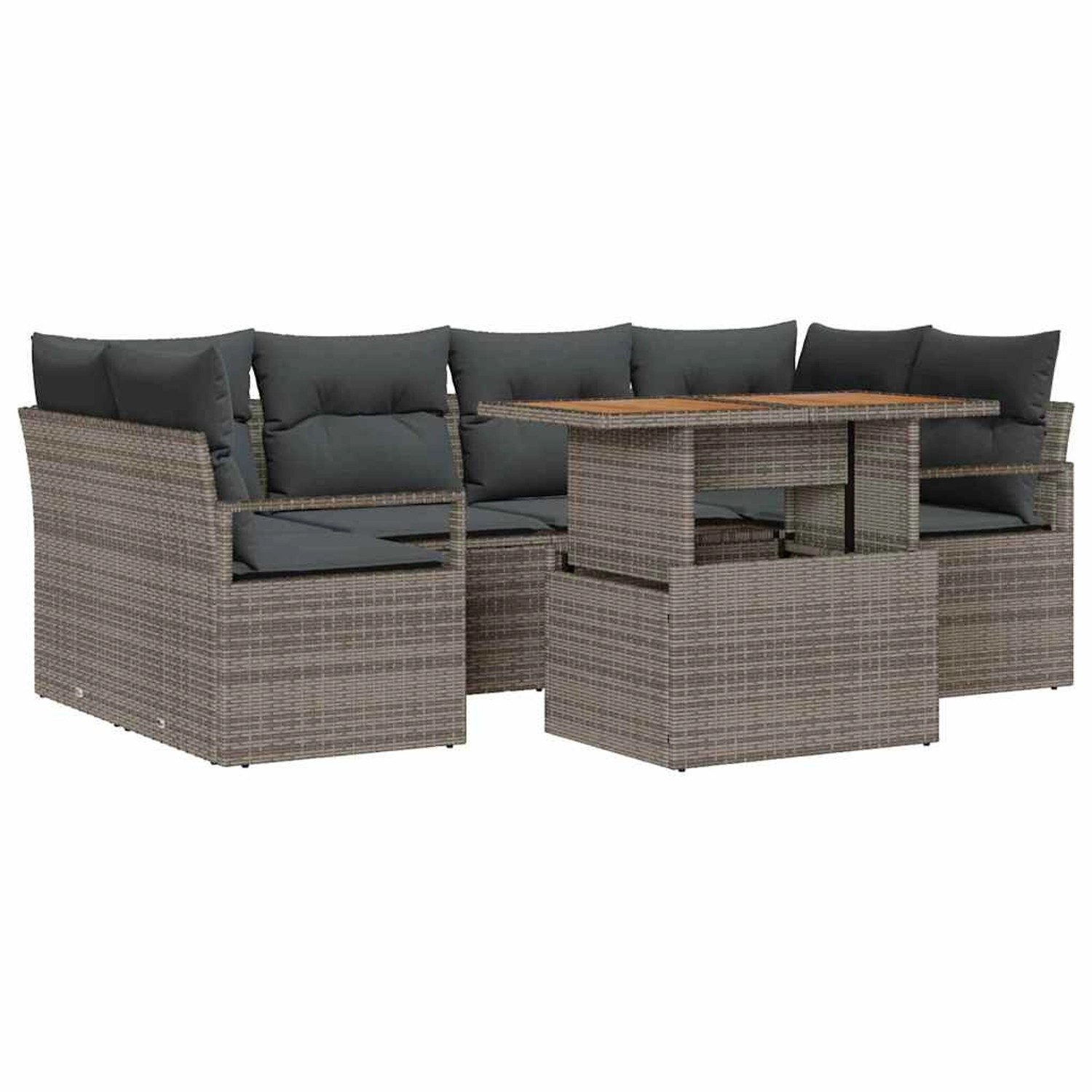vidaXL Garten-Sofa-Set mit Speicher 7-Tlg Grau Poly Rattan 3358400 günstig online kaufen
