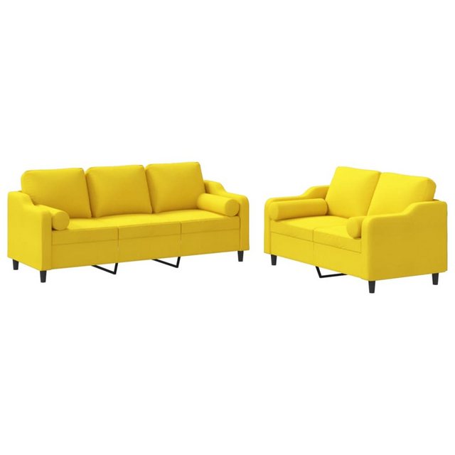 vidaXL Sofa Sofagarnitur Set mit Kissen Stoff, 2-tlg., Gelb günstig online kaufen