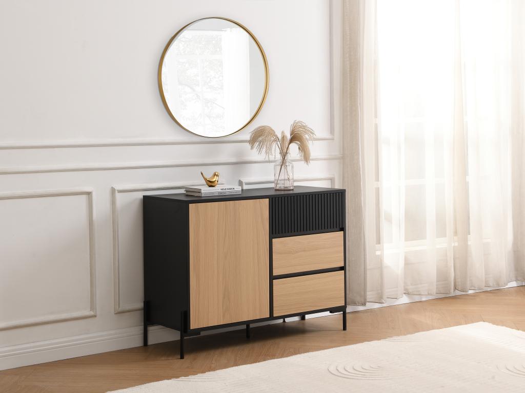 Sideboard mit 1 Tür & 3 Schubladen - Schwarz & Holzfarben dunkel - GLARODI günstig online kaufen