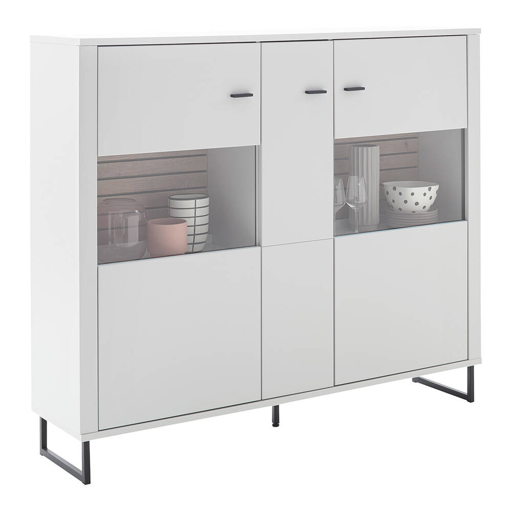 Highboard, weiß mit Eiche-Lamellen, LAUREANA-05 günstig online kaufen