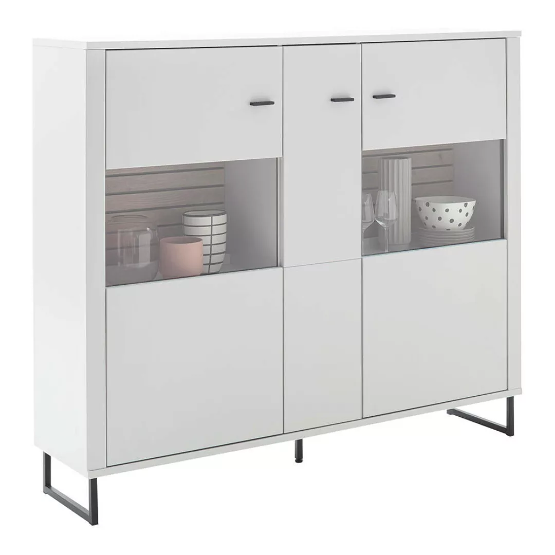 Highboard, weiß mit Eiche-Lamellen, LAUREANA-05 günstig online kaufen