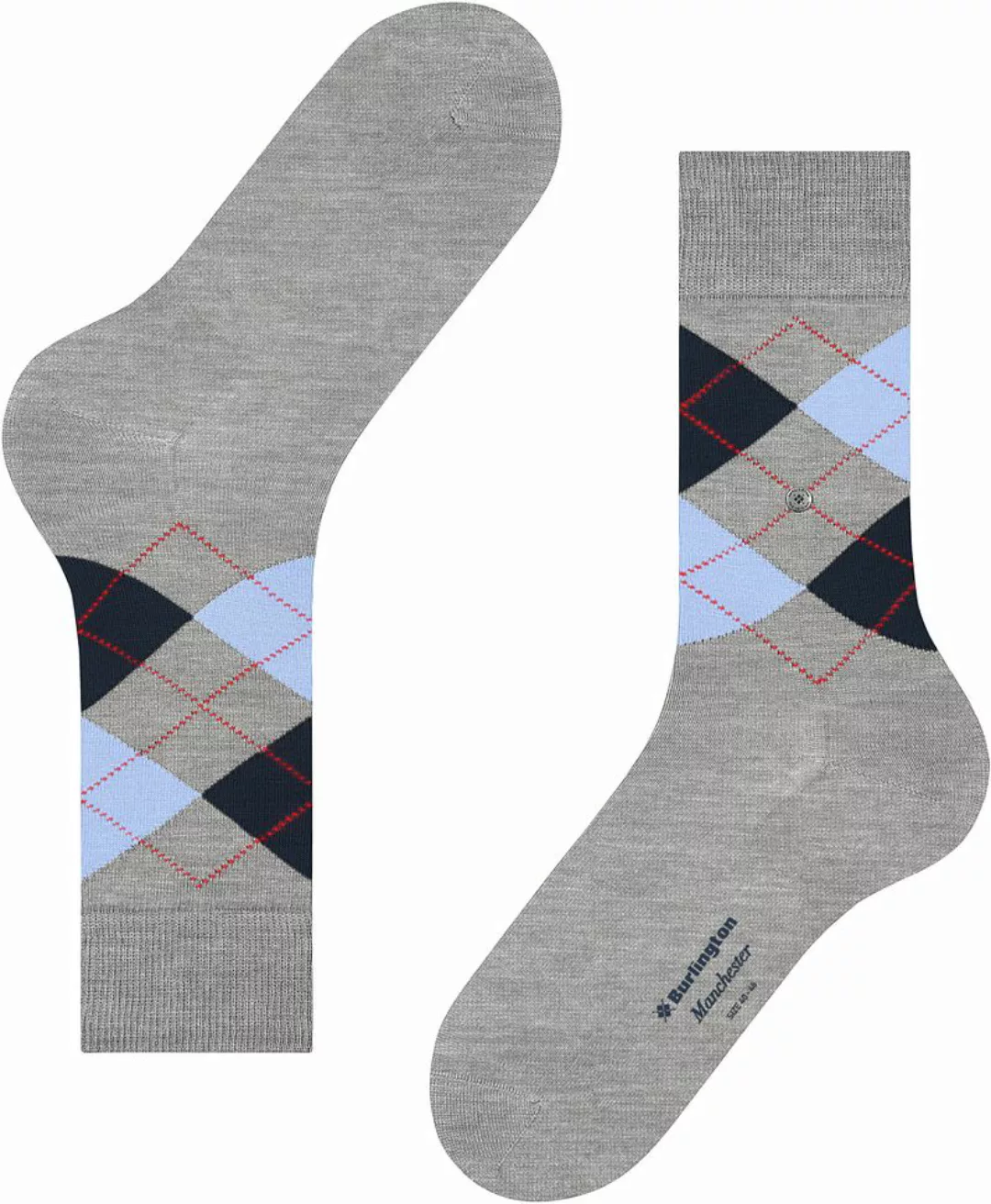 Burlington Manchester Socken Kariert Grau 3615 - Größe 40-46 günstig online kaufen