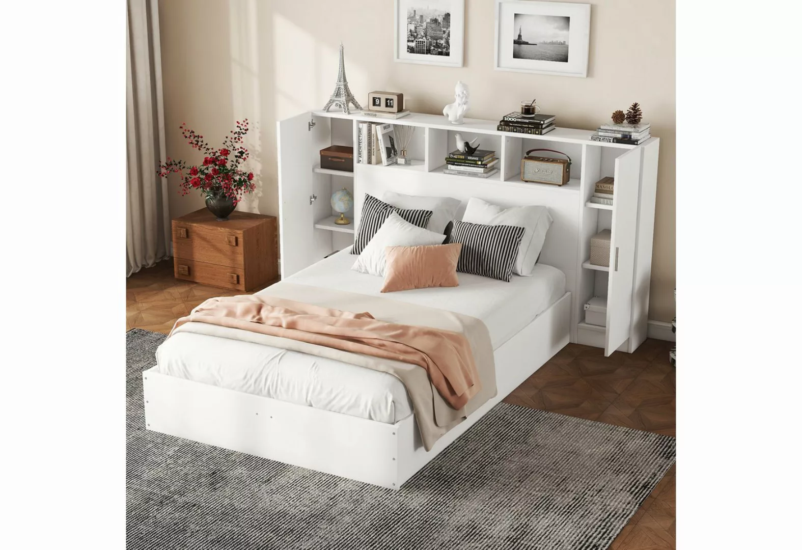 WISHDOR Stauraumbett Doppelbett Holzbett Funktionsbett (schlichte Form und günstig online kaufen