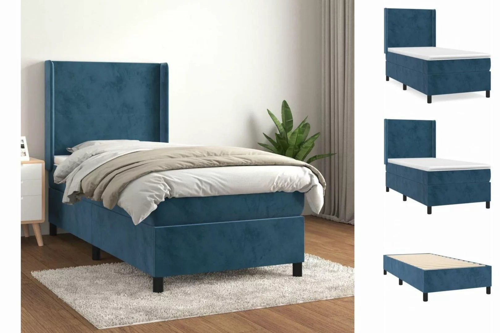 vidaXL Bettgestell Boxspringbett mit Matratze Dunkelblau 90x190 cm Samt Bet günstig online kaufen