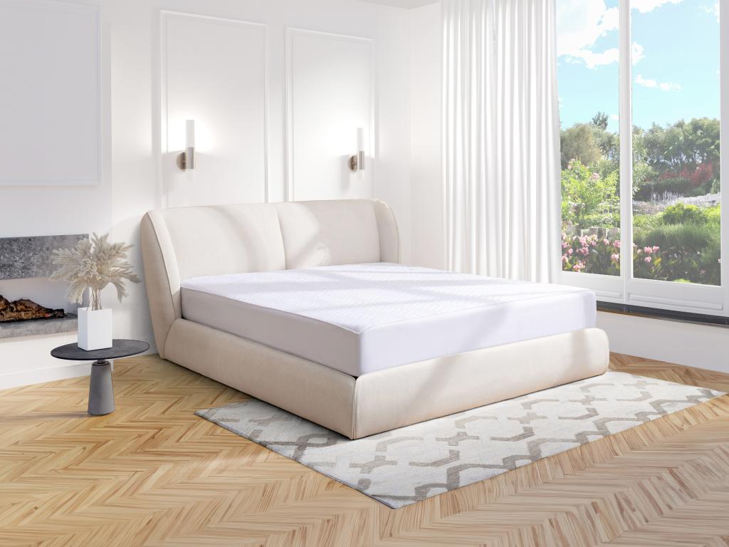 Bett mit Bettkasten - 160 x 200 cm - Bouclé-Stoff - Naturweiß + Matratze - günstig online kaufen