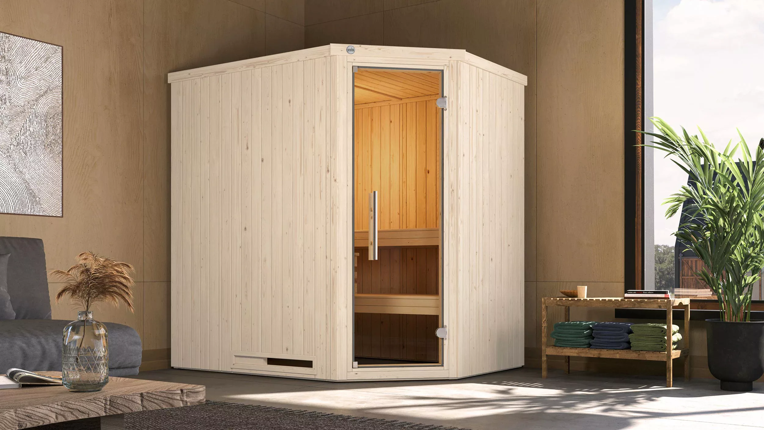 Weka Elementsauna Varberg Trend 1 Weiß Sparset 5,4 kW Kompakt Glastür günstig online kaufen