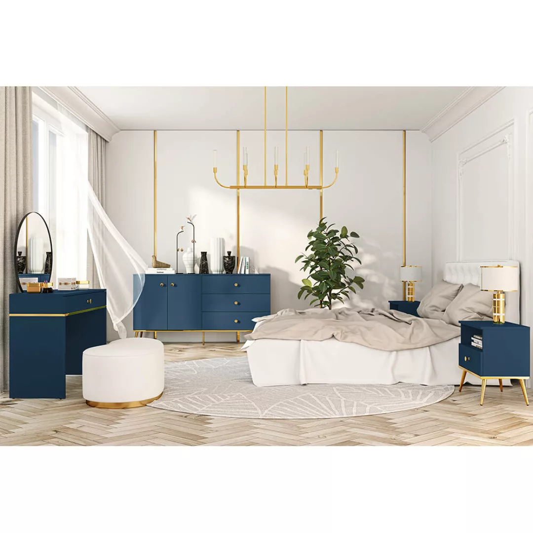 Schlafzimmer Set, 4-teilig, MONTPELLIER-131, in dunkelblau mit Schminktisch günstig online kaufen