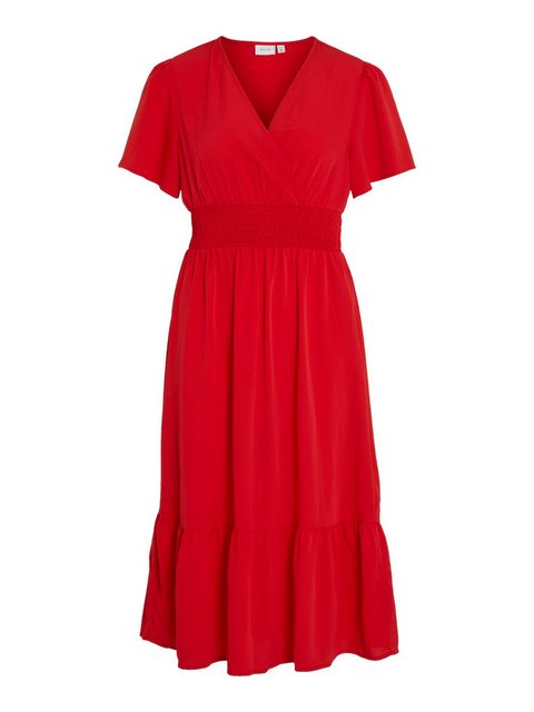 Vila Shirtkleid Kleid MIDI DRESS hohe Taille, V-Ausschnitt, Kurzarm (lang) günstig online kaufen