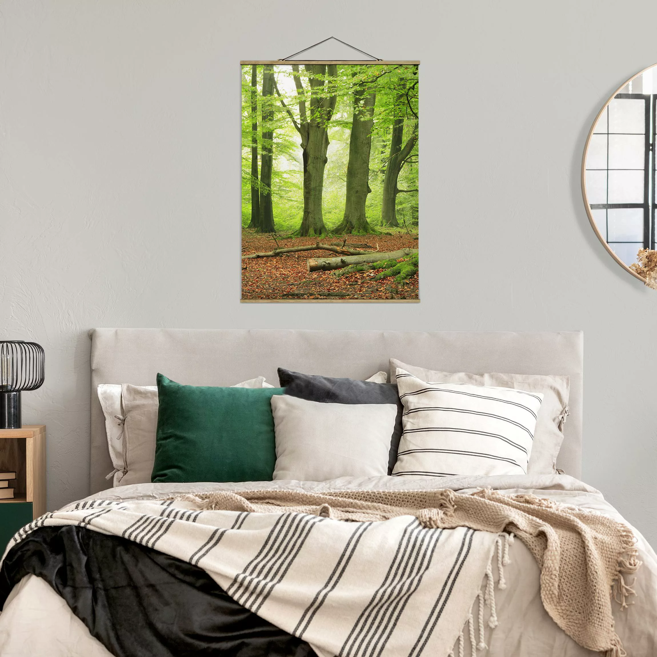 Stoffbild Landschaft mit Posterleisten - Hochformat Mighty Beech Trees günstig online kaufen