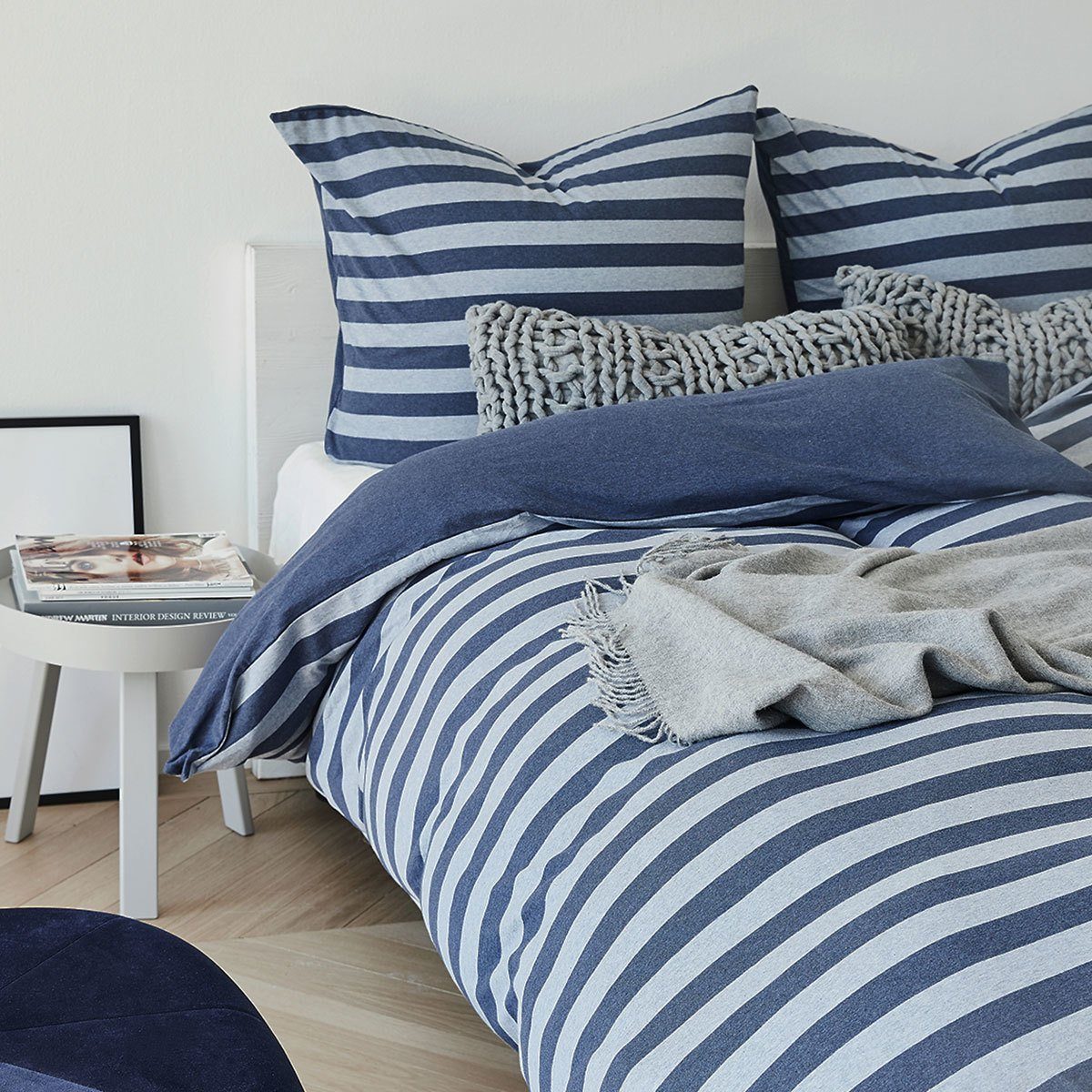 TRAUMSCHLAF Bettwäsche Melange-Stripe Marine, Jersey, 2 günstig online kaufen