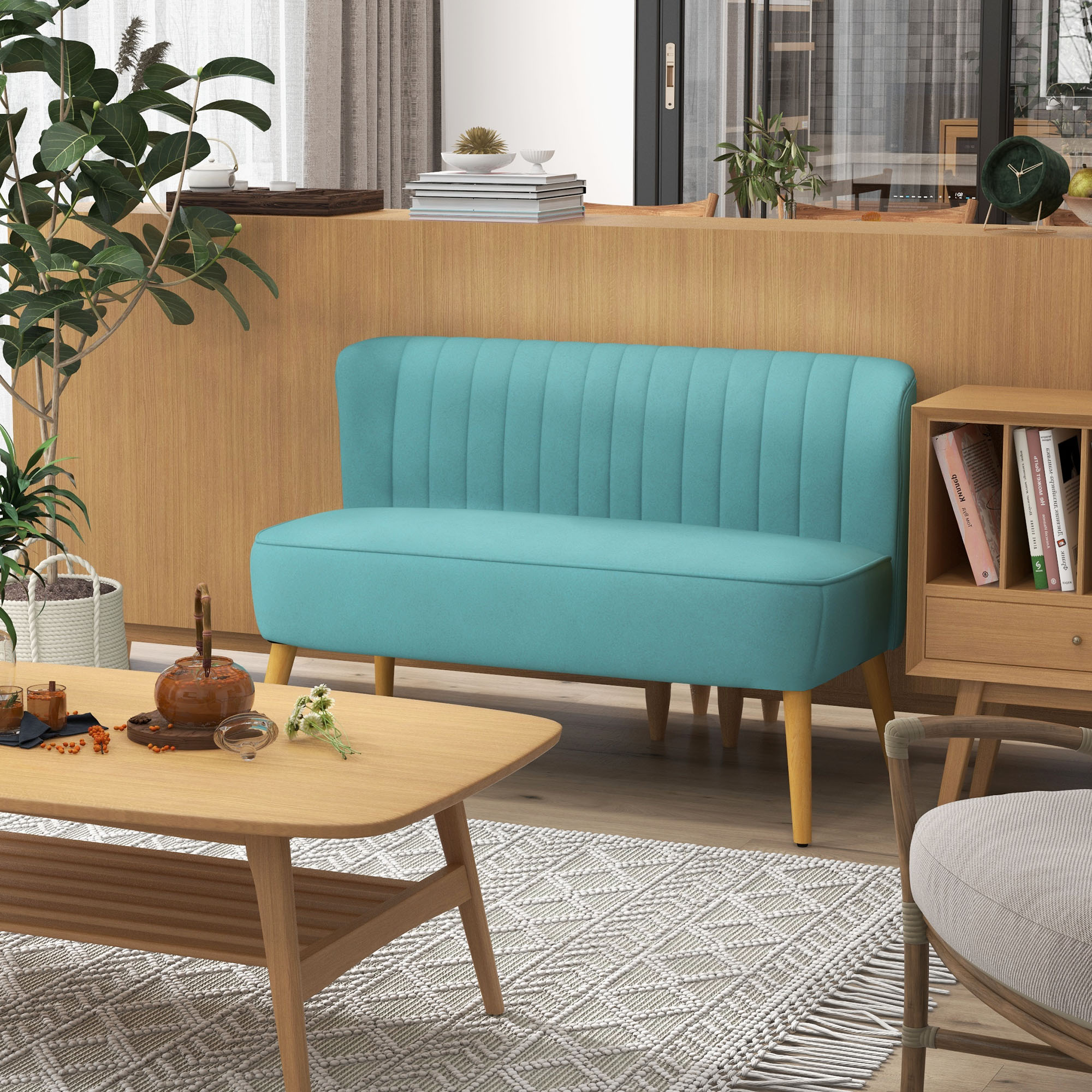 HOMCOM 2-Sitzer Sofa Loveseat mit Leinenoptik und Holzbeinen, belastbar bis günstig online kaufen