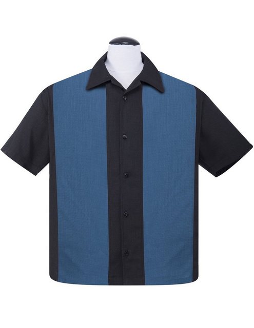 Steady Clothing Kurzarmhemd Pop Check Double Panel Blau Retro Vintage Bowli günstig online kaufen