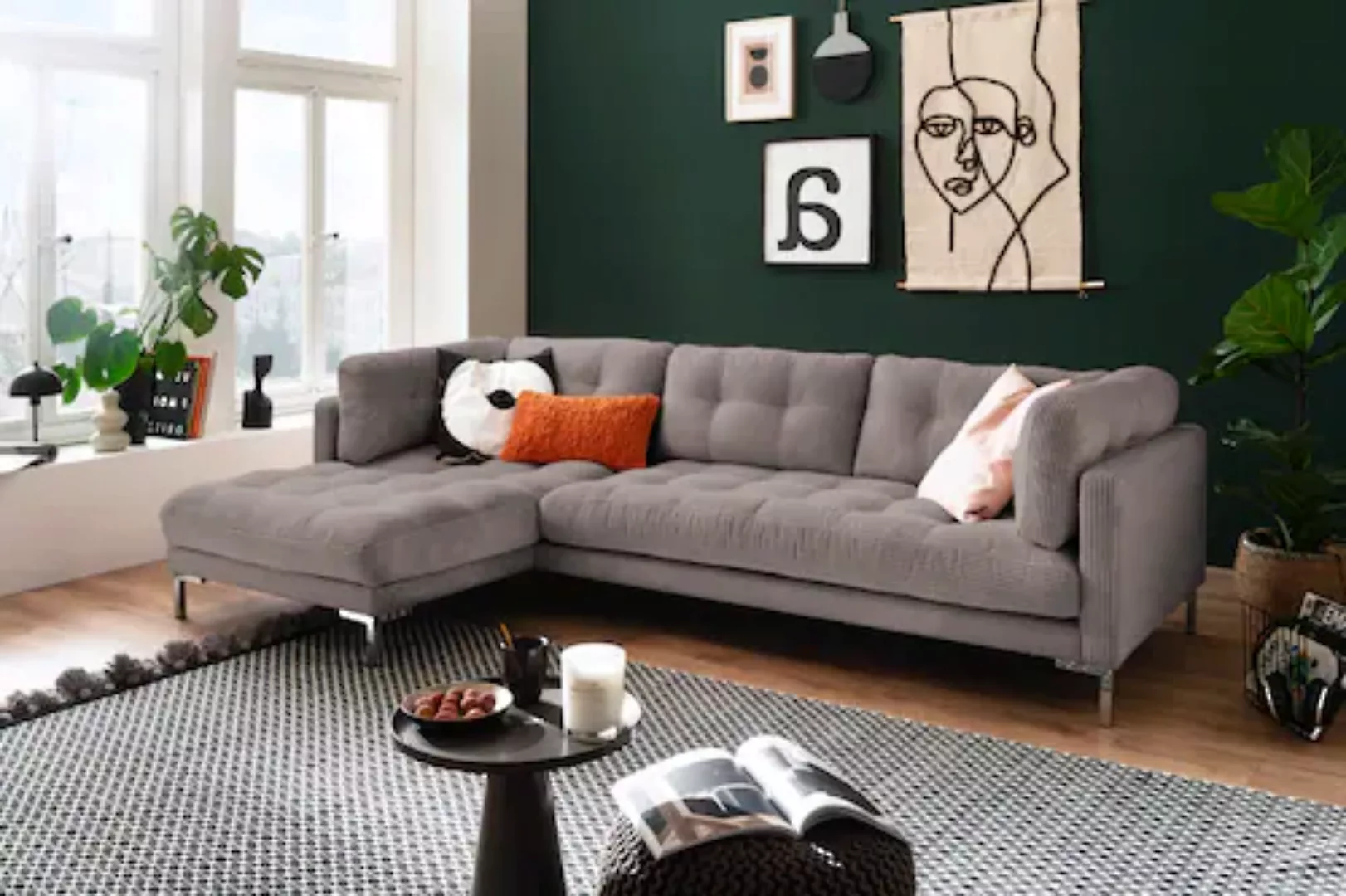 Trends by HG Ecksofa "Landau L-Form", in Cord-Stoff mit Metallfuß günstig online kaufen