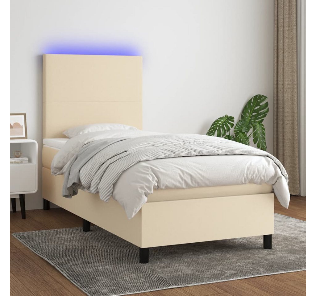 vidaXL Boxspringbett Boxspringbett mit Matratze LED Creme 100x200 cm Stoff günstig online kaufen