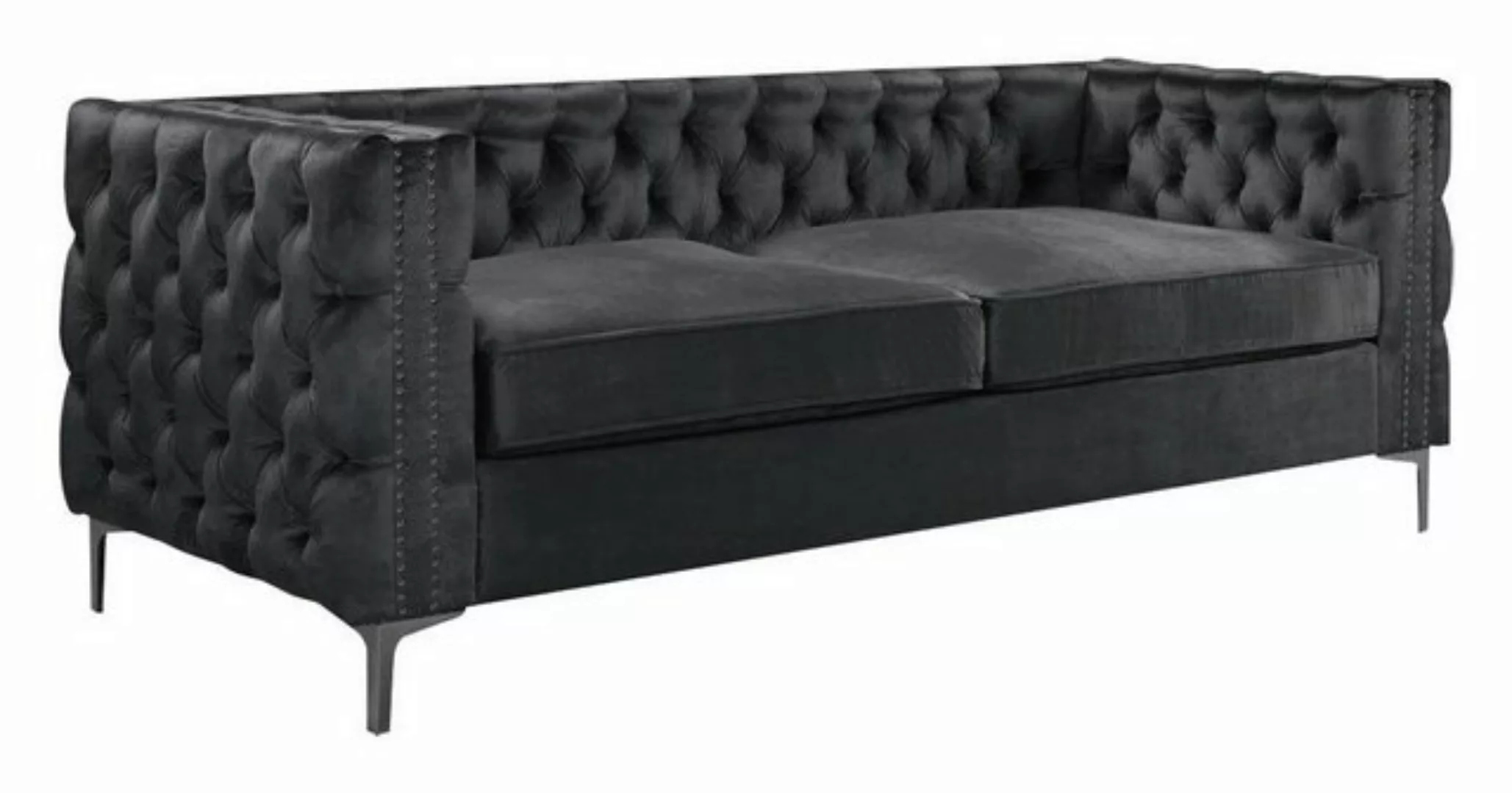 Xlmoebel Chesterfield-Sofa Luxus Chesterfield Couch Schwarz Samt Stoff Sofa günstig online kaufen