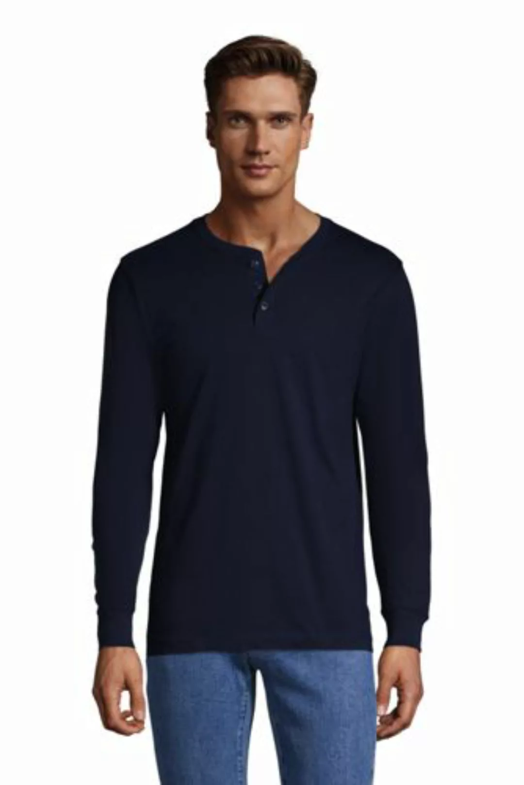 Super-T Langarm-Henleyshirt, Classic Fit, Herren, Größe: M Normal, Blau, Je günstig online kaufen