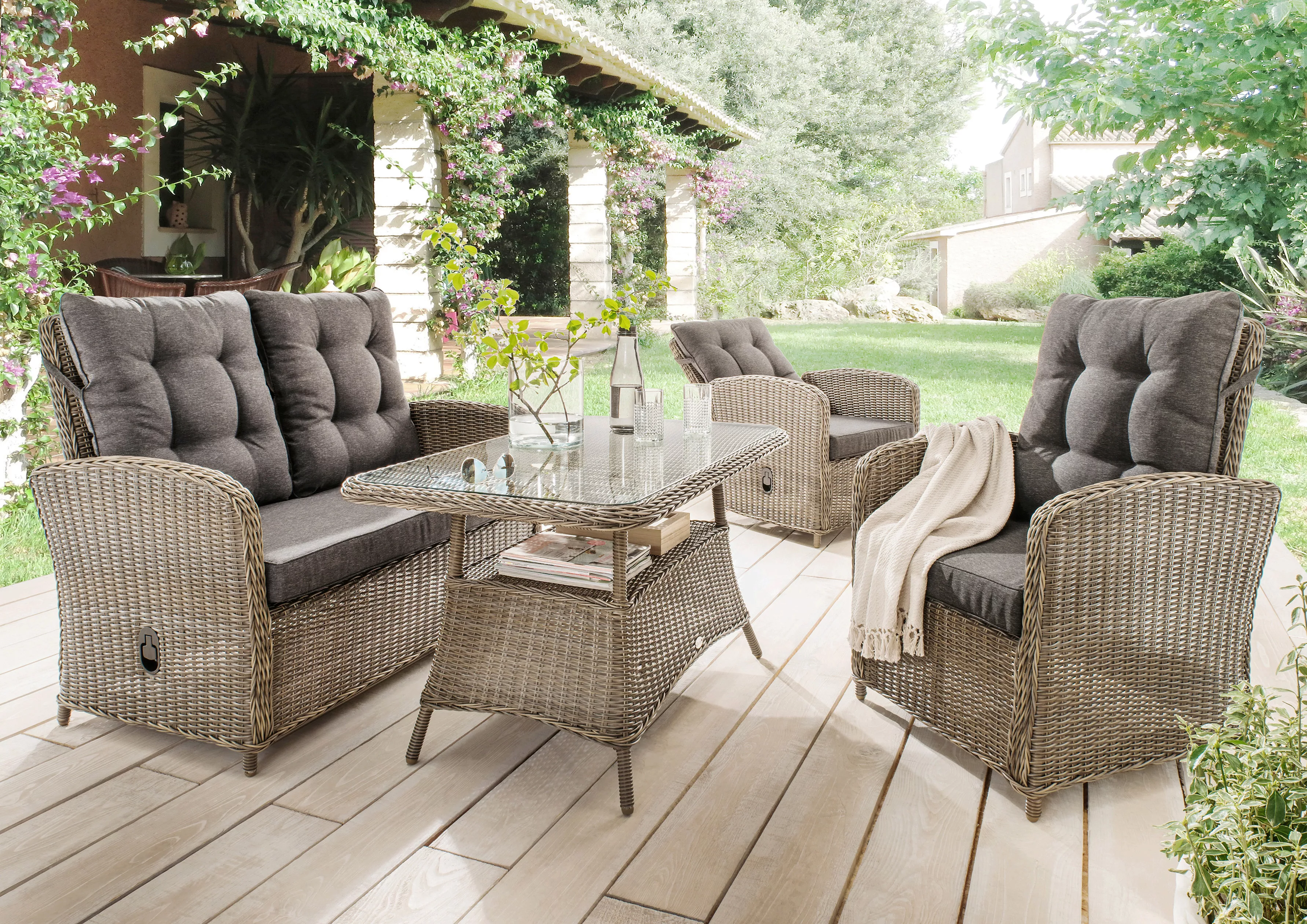 Destiny Gartenlounge-Set "MERANO", (11 tlg., 1x 2er Sofa, 2x Sessel, 1x Tis günstig online kaufen