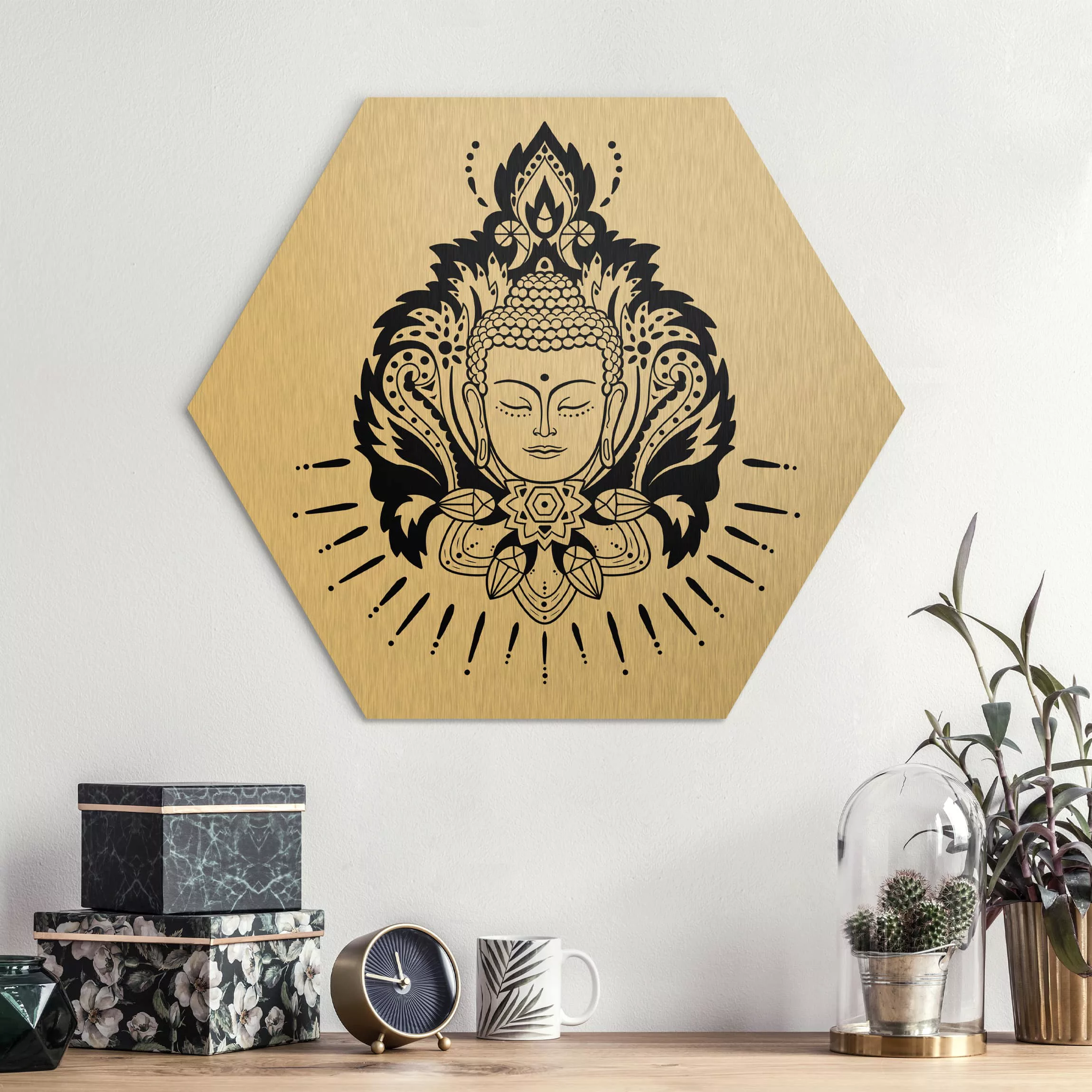 Hexagon-Alu-Dibond Bild Lotus mit Buddha günstig online kaufen