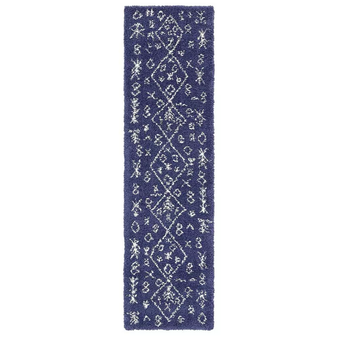 Rechteckiger Teppich blau mit abstraktem Muster Cremefarben günstig online kaufen