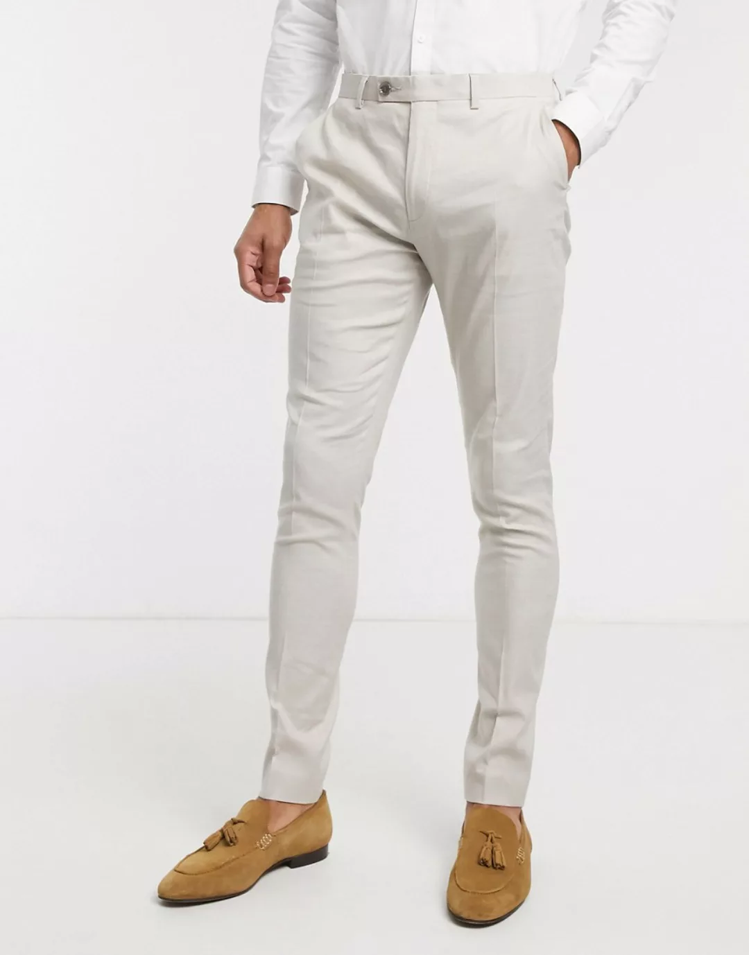 ASOS DESIGN – Wedding – Sehr enge Anzughose aus Baumwollleinen mit Stretch- günstig online kaufen