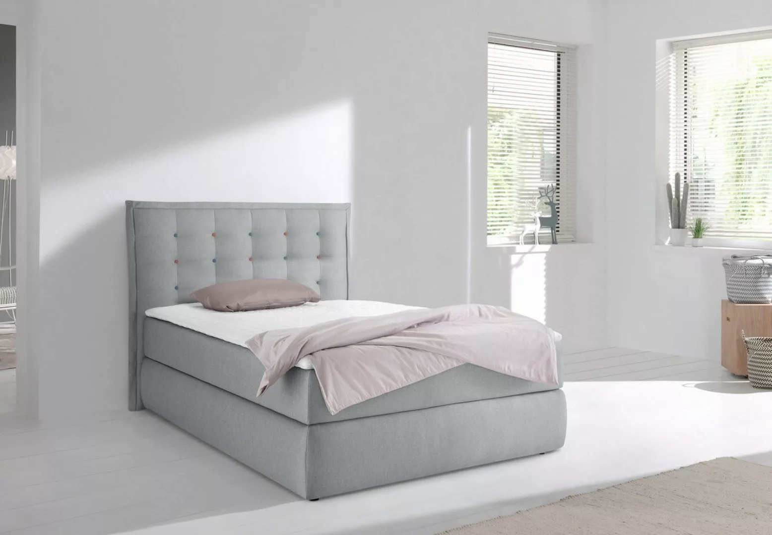 INOSIGN Boxspringbett "Sagres", Kopfteil mit 2farbiger Flatterbiese und zwe günstig online kaufen