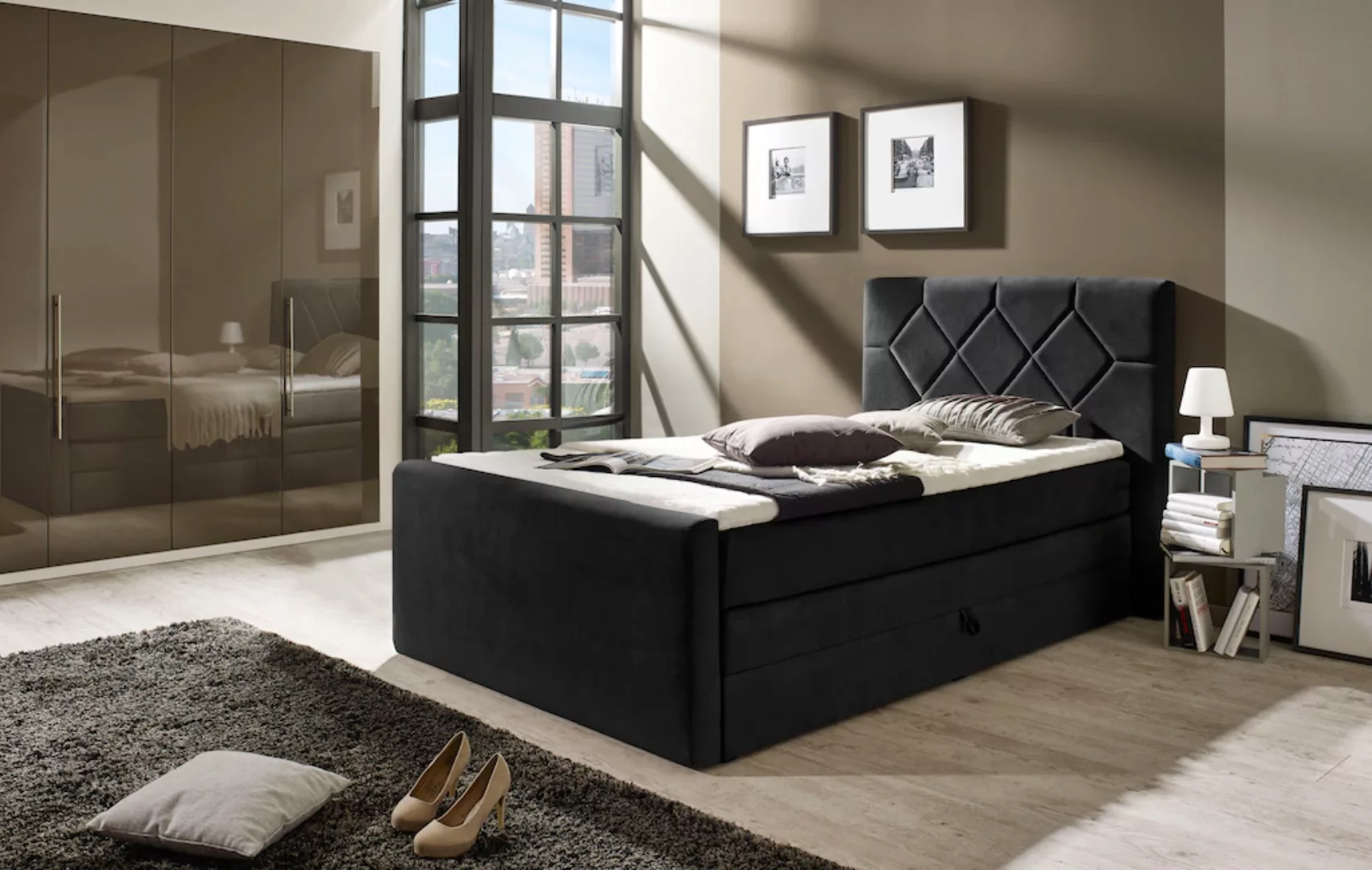 Places of Style Boxspringbett "Atlanta", inklusive Topper und Bettkasten günstig online kaufen