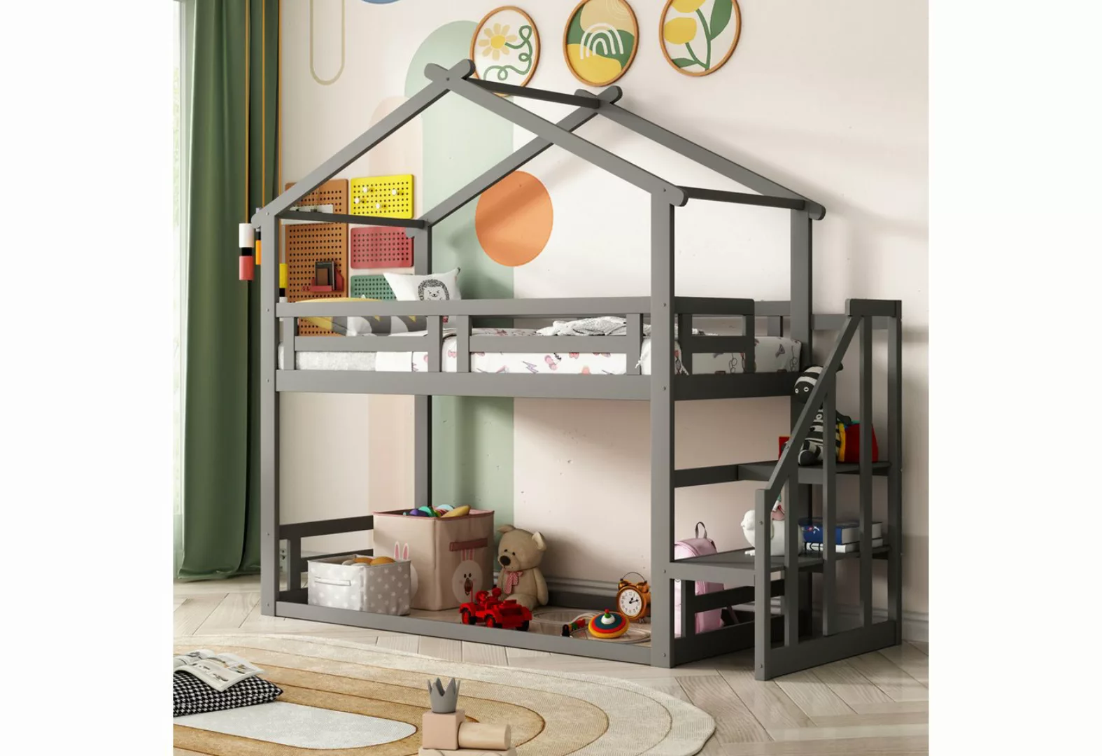 XDOVET Kinderbett 90*200cm, Niedriges Etagenbett mit Sicherheitstreppe, Eta günstig online kaufen