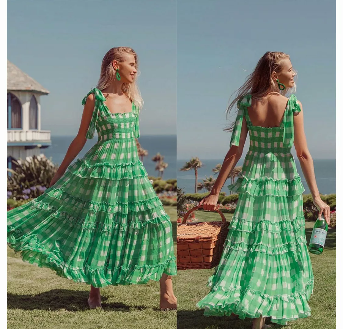 RUZU UG Abendkleid Grünes, verspieltes, langes Strapskleid mit hoher Taille günstig online kaufen