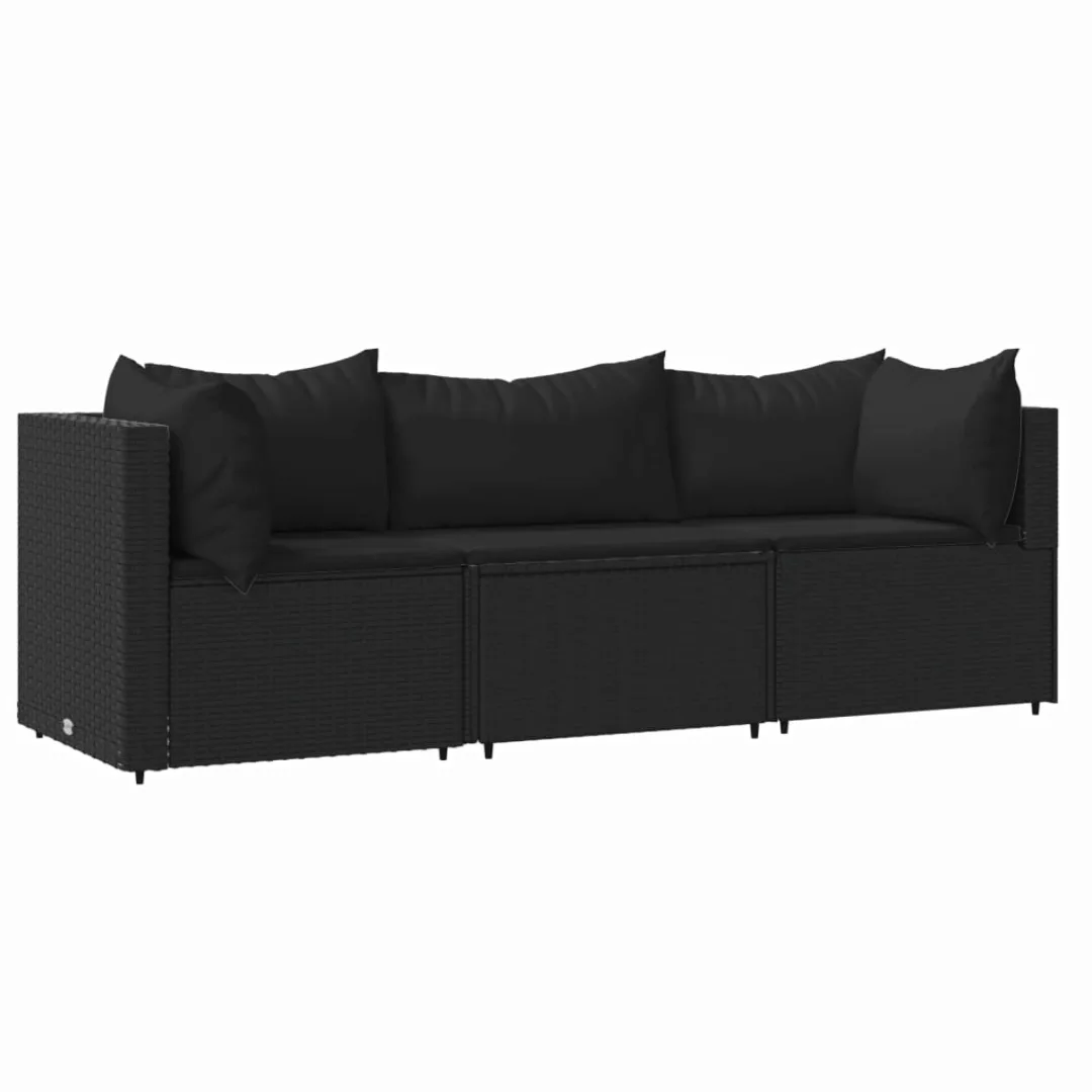 Vidaxl 3-tlg. Garten-lounge-set Mit Kissen Schwarz Poly Rattan günstig online kaufen