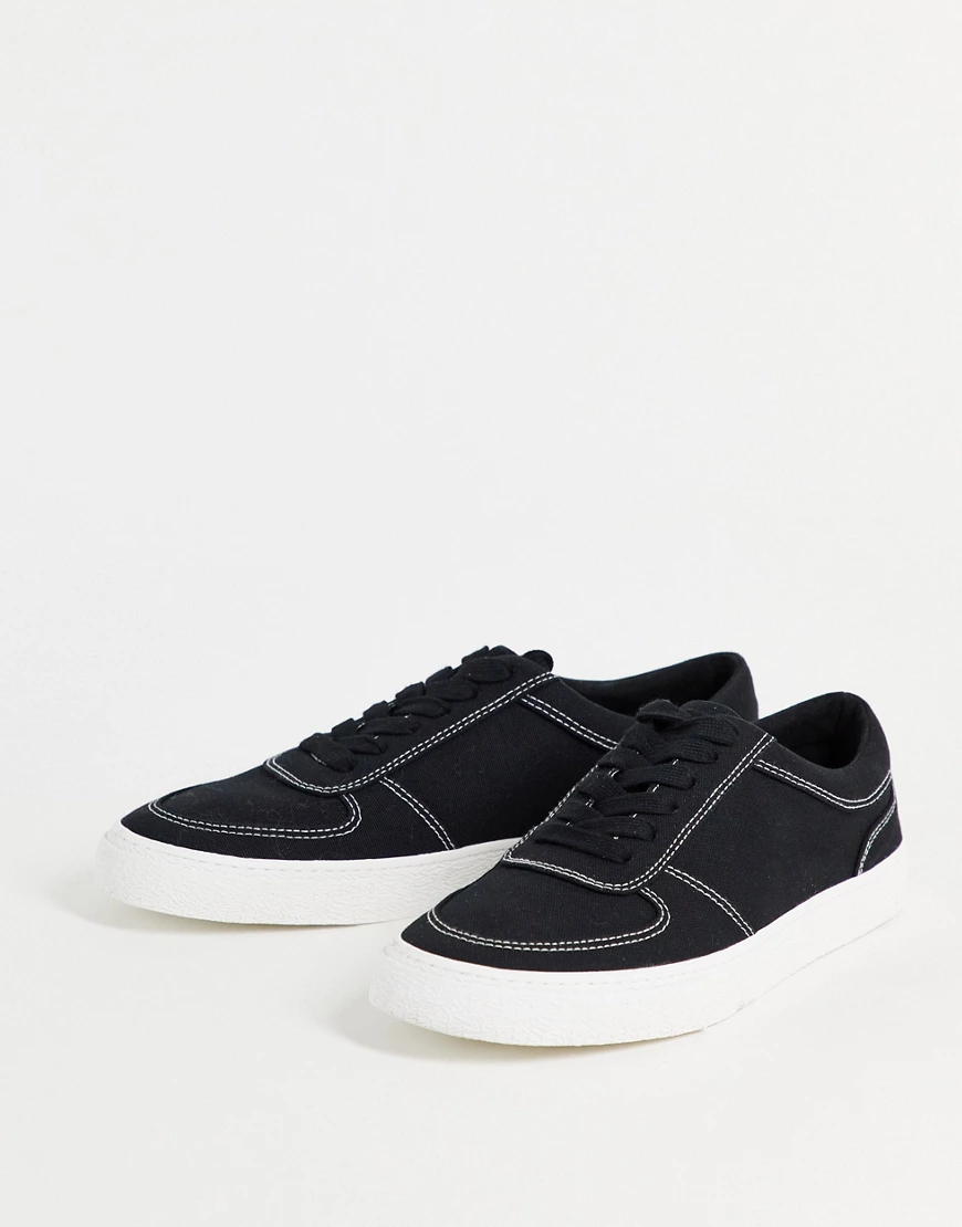 ASOS DESIGN – Sneaker in Schwarz mit Kontrastnaht günstig online kaufen