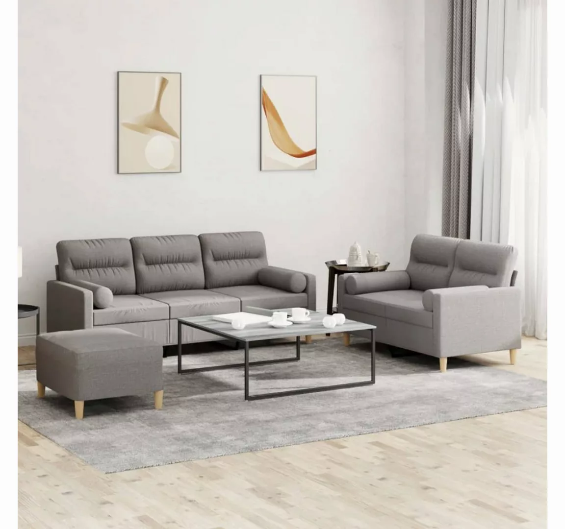 vidaXL Sofa Sofagarnitur Set mit Kissen Stoff, 3-tlg., Taupe günstig online kaufen